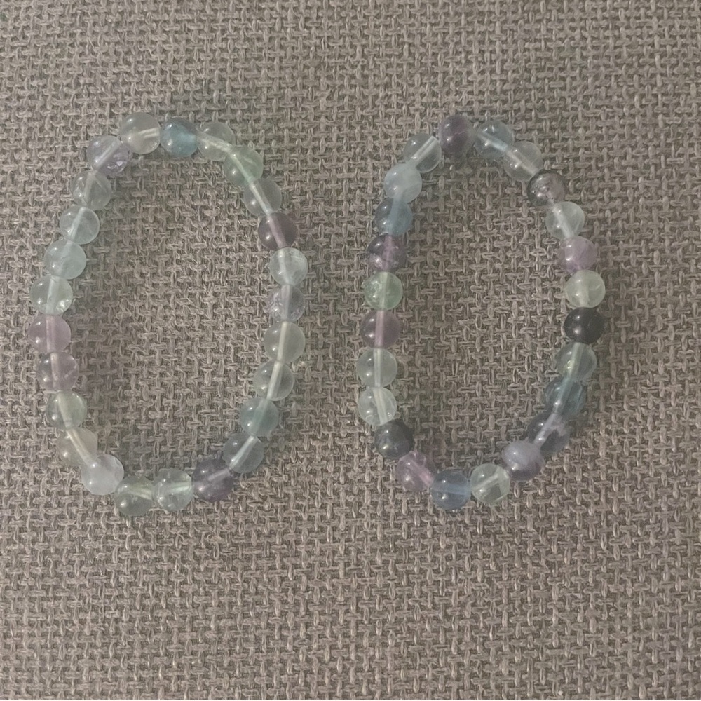 Fluorite Genuine Real Stone Stretch Beaded Bracelets Handmade Green Purple New - Picture 5 of 11